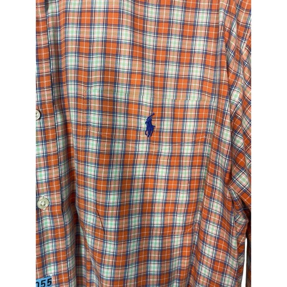 Ralph Lauren Shirt Mens Large Orange Checks Plaid Button‎ Down Pony Logo Blake - Picture 4 of 12